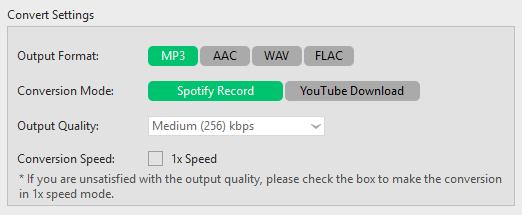 Besides, you can adjust the output quality - High (320 kbps), Medium (256 kbps) and Low (128 kbps) as well as the conversion speed (up to 5X).
