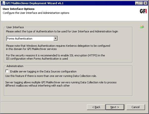 The server assigned this role enables users to browse/search their archives and administrators to configure GFI MailArchiver through the