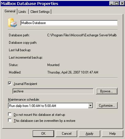 Screenshot 50 Configuring a Mailbox Database 2.