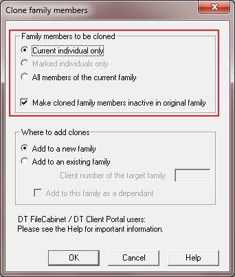 In the Family Members to Clone section, select the individuals you wish to clone. In the majority of cases, your default option will be Current individual only.