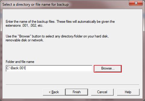 DT Max will now prompt you to save your backup file in a particular location. Click Browse.