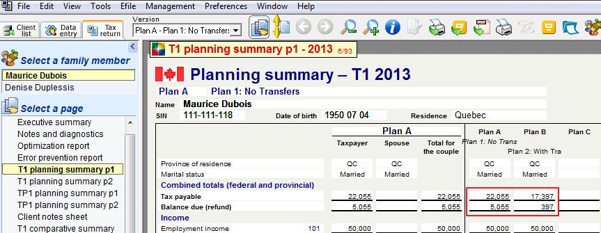The Planning Summary gives you a line-by-line comparative between all the plans you create.