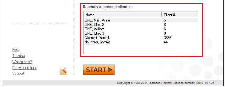 Recently accessed clients will also be listed on this screen.