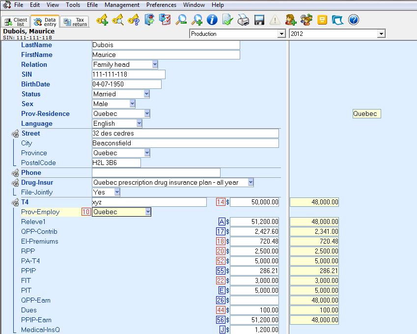 Now all the client s prior year Data Entry is displayed in the right-hand side of the screen.