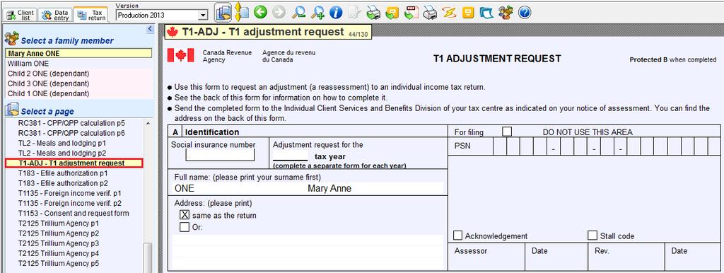 The T1 adjustment form will be available in the tax return tab.