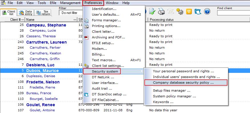 Company Database Security Policy setup Once you have set up the supervisor, you must now set up the Company Database Security Policy.
