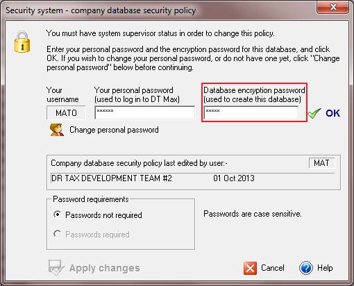 In Database encryption password, enter the password you had set up for the database during the installation process.