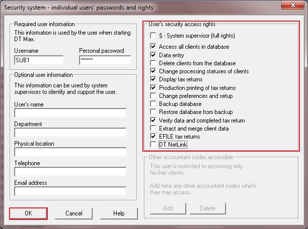 In the User s security access and rights section, untick System Supervisor and then untick the rights you want to