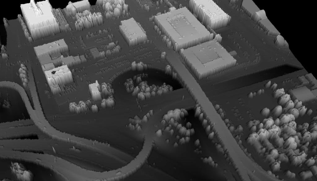 Figure 3. Registration results. From left to right, the untextured 3D LiDAR model (height map), a manually registered 3D model, and a 3D model generated by our registration process.