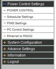 Power Control Settings The Power Configuration Section allows you to directly control the outlets of the 9258 HP as well as schedule daily, weekly, and monthly power cycles.