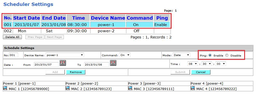 Ping Settings The ping function on 9258 HP allows the device to automatically Ping