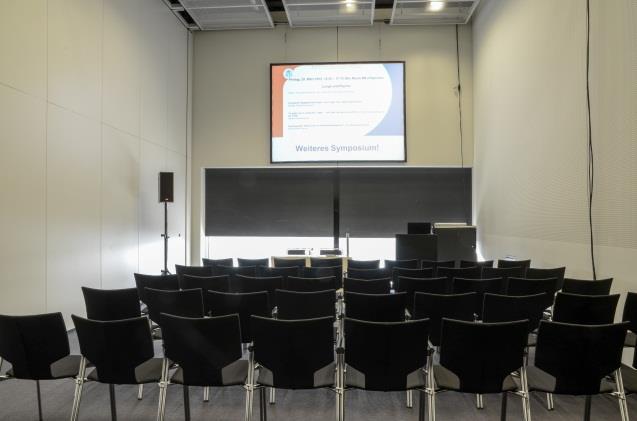 CityCube level 3: rooms M3, M5, M7 chair arrangement in rows 1 digital lectern 1 presidium with 2 chairs 1 PC audio port on lectern PA system 16:9 images projected onto 1 screen (320x190 cm), in