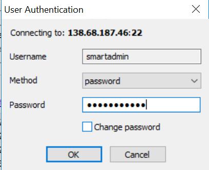 7. Password: Type the password you created for the smartadmin user.