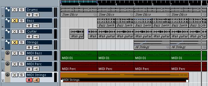 Recording When you ve figured out something to play, it s time to record this. Recording for a VST Instrument is done just like normal MIDI recording: 1.