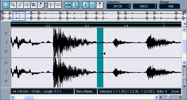 Editing audio in the Sample Editor an example This example describes how to remove a section of audio and insert it at another position, by using cut and paste in the Sample Editor: 1.