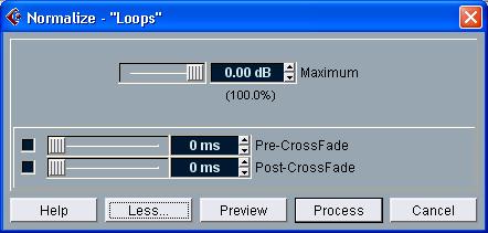 Processing audio The Process submenu on the Audio menu contains a number of audio processing functions. The functions can be applied to selected audio events or clips, or to a selected range.