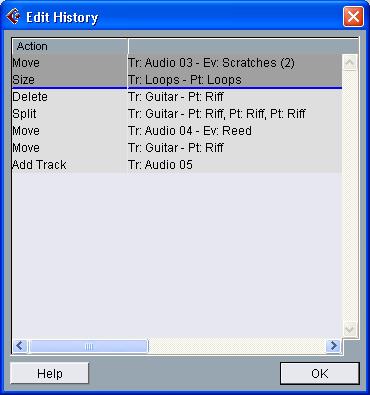 The Edit History window Selecting History from the Edit menu opens the Edit History window.