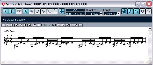 Score Editor The Score Editor shows MIDI notes as a musical score and