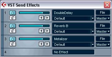 VST Send Effects Inserts section Equalizer section Sends section The VST Send Effects rack is where