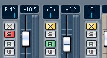Using Mute and Solo Each audio and MIDI channel strip has a Mute (x) and a Solo (s) button, allowing you to silence one or several channels.