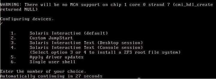 Note In the GRUB menu, if you want to redirect the install output to a serial console, press e to edit the GRUB menu to support a serial console (-B console=ttya).