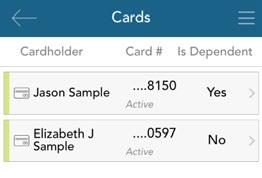 You may also use this section of the app to mark a card lost/stolen, and optionally request a new card.