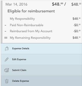 Once reimbursement for an expense has been requested, both the expense and the reimbursement request will appear separately in the claim screen.