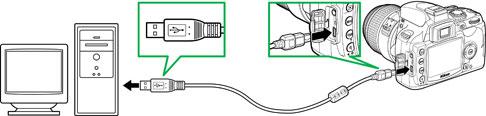 3 Turn the camera off and connect the USB cable as shown below. UC-E4 USB cable 4 Turn the camera on.