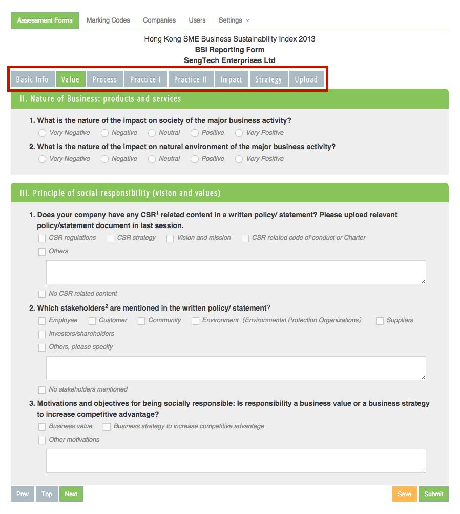 Method 2: You can also save the assessment form by clicking on one of the tab names.