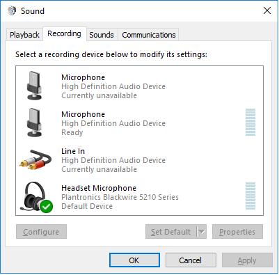 Next, ensure that the Sound properties under Windows 10 Control Panel are set properly.