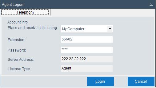 In the Agent Logon screen, set the Place and receive call using field to