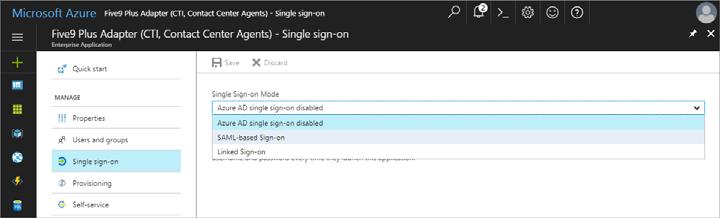 Configuring Single Sign-On Microsoft Azure Active Directory The configuration page is displayed.