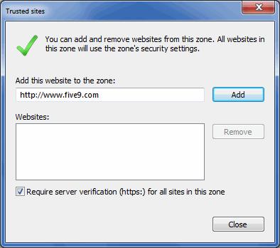 Managing the Software for Your Agents Configuring the Browser 1 Select Tools > Internet Options. 2 Select the Security tab. 3 If you are using Internet Explorer 11, select Trusted Sites.