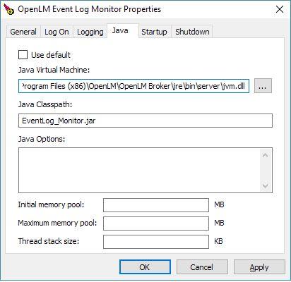 EventLog Monitor Tool Setup 4 Figure 1: Using OpenLM Broker Java installation. J.Click [Apply] to accept the changes. K.