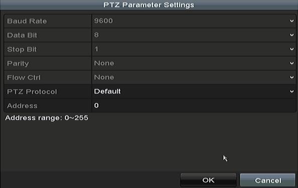 4.1 Configuring PTZ Settings Purpose: Follow the procedure to set the parameters for PTZ. The configuring of the PTZ parameters should be done before you control the PTZ camera. 1.