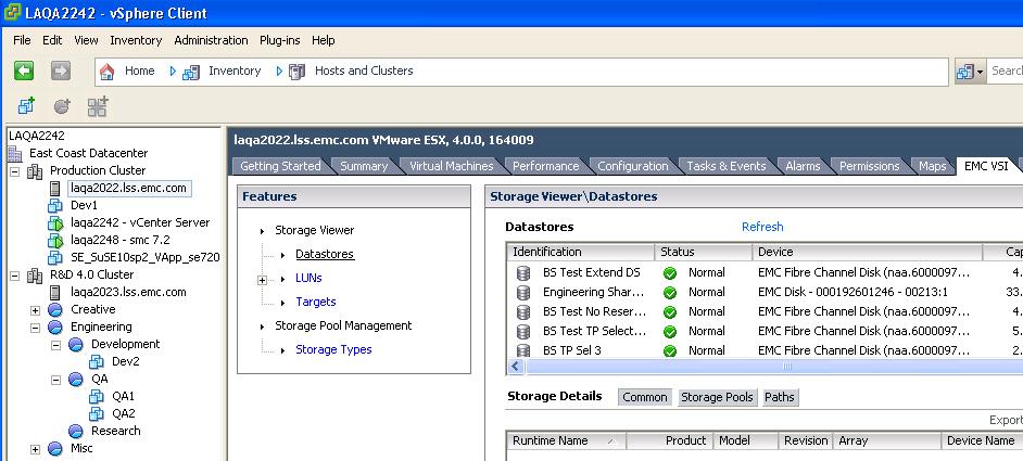 Using VSI for vsphere Client Features With Storage Viewer installed, this panel lists all of the storage arrays and servers that VSI has knowledge of, and allows for the discovery of new arrays and