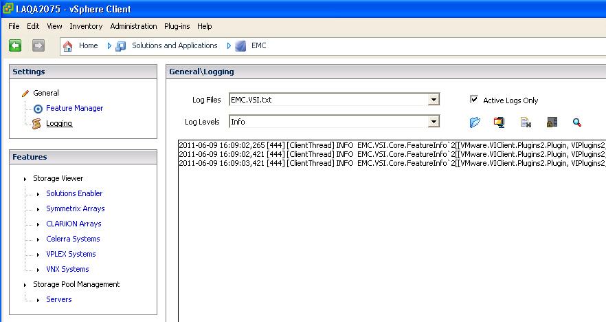 VSI Configuration VSI logging VSI for vsphere Client provides a feature logging function for configuring log levels and storing logs.