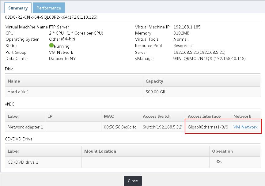 Figure 30 Access switch and access interface obtained 3. Follow the same steps to verify ESXi host B availability in VRM.