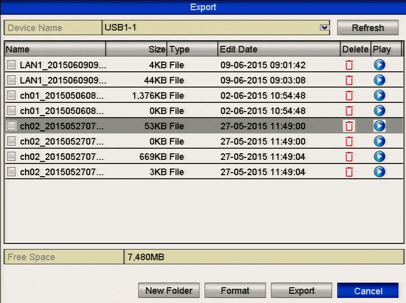 Figure 11.2.4 Export Log Files 7. Select the backup device from the dropdown list in Device Name. 8. Click the Export to export the log files to the selected backup device.