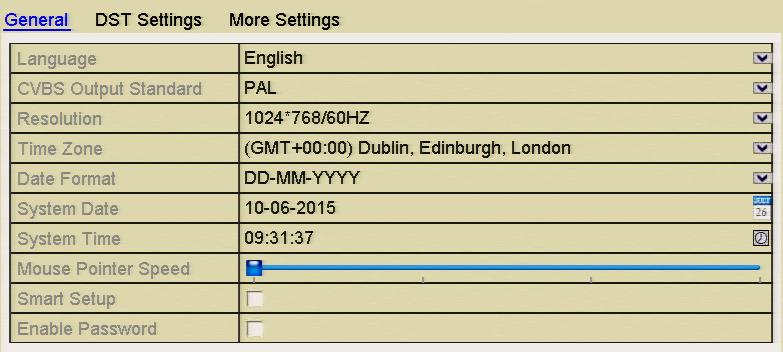Figure 12.2.1 General Settings Interface 3. Configure the following settings: Language: The default language used is English.