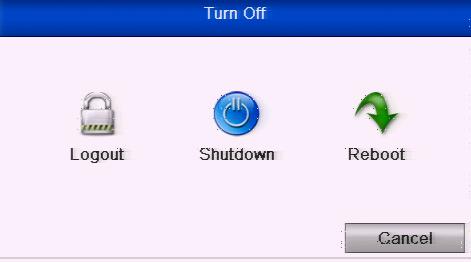 Shutting down the DVR There are two correct ways to shut down the DVR. To shut down the DVR: OPTION 1: Standard shutdown 1. Enter the Shutdown menu. Menu > Turn Off Figure 2.1.2 Shutdown Menu 2.