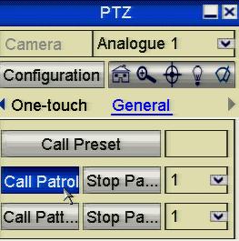 Purpose: Calling a patrol makes the PTZ initiate the predefined patrol number. 1.