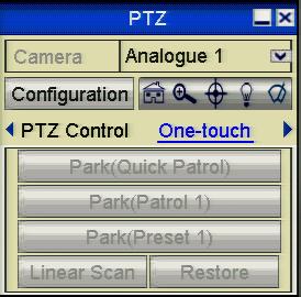 4.2.9 One-touch Park Purpose: Some PTZ cameras have a predefined park action option that allows the PTZ to resume a (scan, preset, patrol etc.) automatically after a period of inactivity (park time).