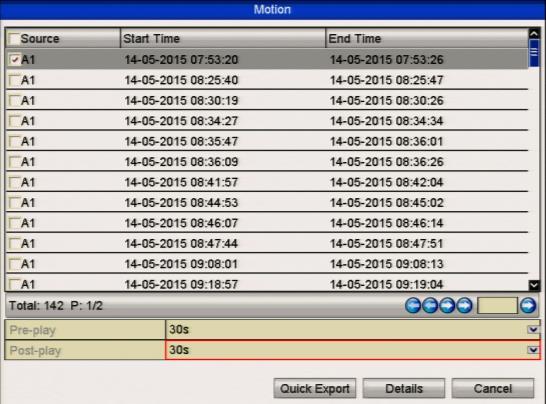 Select recorded files for export 1) Select an alarm input in the list and click Quick Export button to enter Export
