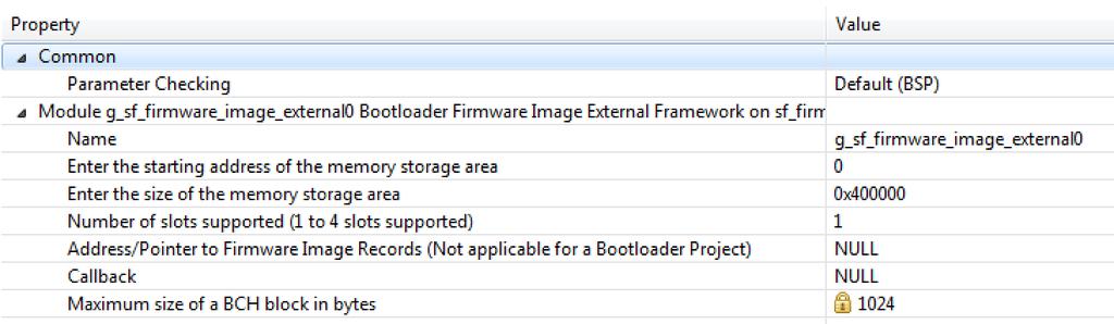 5. Click the Bootloader Firmware Image External Framework stack as shown in the following figure.