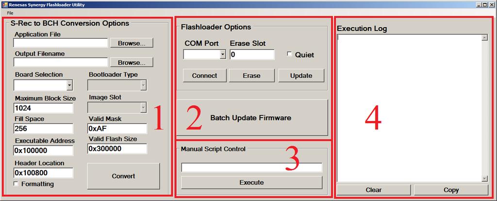 16. Flashloader Utility GUI The easiest way to convert an s-record into a BCH file and then transfer it to the flashloader is through the Flashloader Utility.