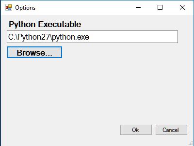 2. Start the Renesas Synergy Flashloader Utility 3. In the File menu, select Options. As shown in the following figure, use Browse to set the path to the Python 2.7 executable.
