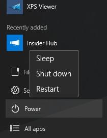 4 Exploring Windows 10 Shut down your computer, restart it, or put it to sleep 1 On the Start menu, select Power. 2 Select the option you want: Sleep, Shut down, or Restart.