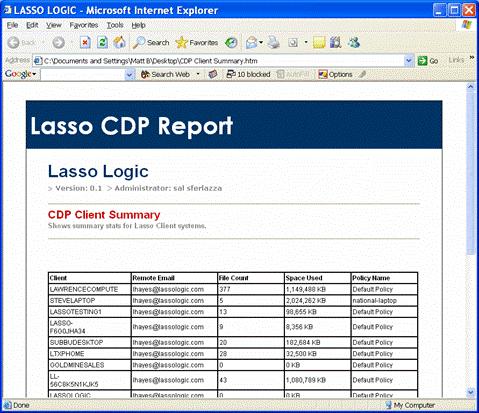 3.3 Reporting Provides key overview reports for the IT Administrator to help manage the Lasso CDP Appliance.