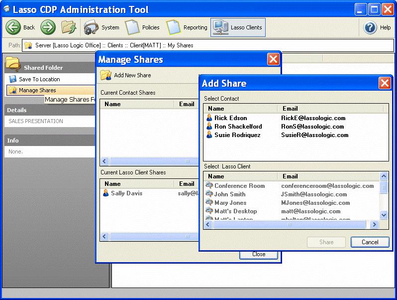 4.4.10.2 Manage Shares Any folder set for backup can be shared with employees, customers, partners, etc.